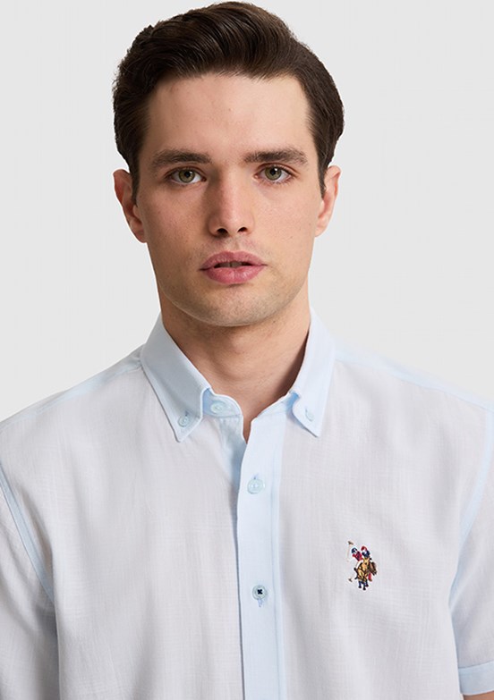 US POLO ASSN - Erkek Mavi Kısa Kol Gömlek