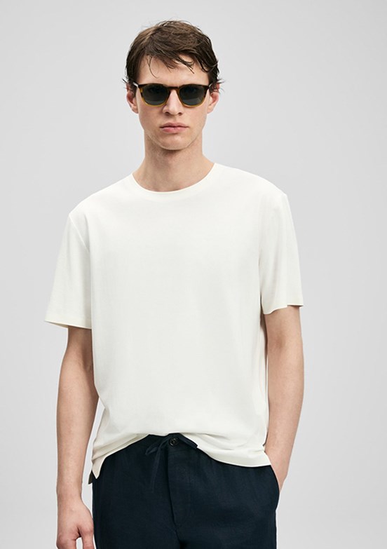 LUFİAN Finto - 111020323 Erkek Beyaz Bisiklet Yaka T-Shirt