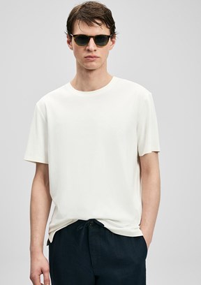 LUFİAN Finto - 111020323 Erkek Beyaz Bisiklet Yaka T-Shirt