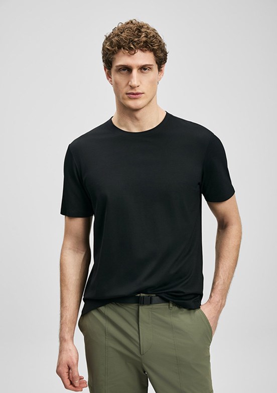 LUFİAN Finto - 111020323 Erkek Siyah Bisiklet Yaka T-Shirt