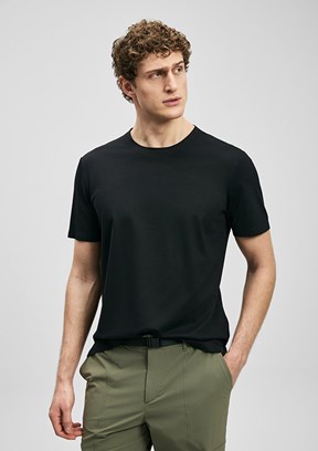 LUFİAN Finto - 111020323 Erkek Siyah Bisiklet Yaka T-Shirt