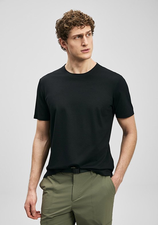 LUFİAN Finto - 111020323 Erkek Siyah Bisiklet Yaka T-Shirt