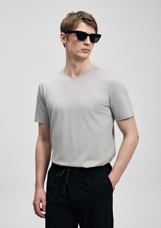 LUFİAN Finto - 111020323 Erkek Bej Bisiklet Yaka T-Shirt