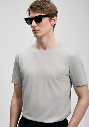 LUFİAN Finto - 111020323 Erkek Bej Bisiklet Yaka T-Shirt