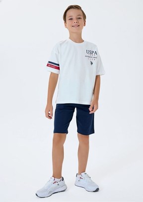 US POLO ASSN - Erkek Çocuk Beyaz Şortlu İkili Takım