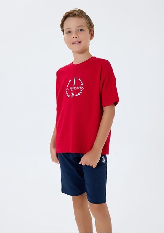 US POLO ASSN - Erkek Çocuk Kırmızı Şortlu İkili Takım