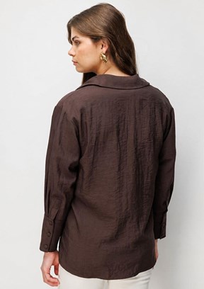 MİZALLE - M2MZ1030130096 Kadın Kahverengi Geniş Manşet Detaylı Düğmeli Tunik