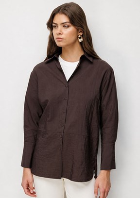 MİZALLE - M2MZ1030130096 Kadın Kahverengi Geniş Manşet Detaylı Düğmeli Tunik