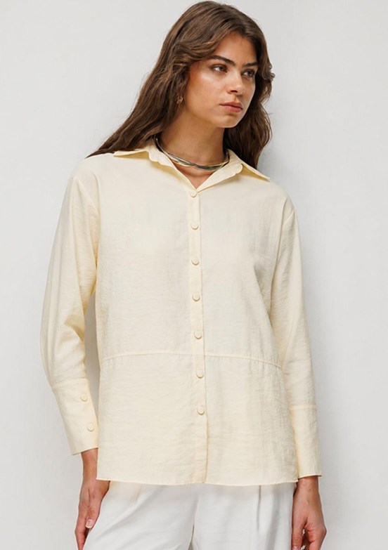 MİZALLE - M2MZ1030130096 Kadın Sarı Geniş Manşet Detaylı Düğmeli Tunik