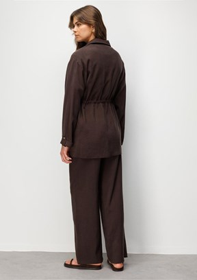 MİZALLE - M2MZ1030210247 Kadın Kahverengi Beli Büzgülü Modal Dokulu Tunik