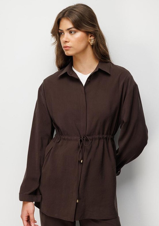 MİZALLE - M2MZ1030210247 Kadın Kahverengi Beli Büzgülü Modal Dokulu Tunik