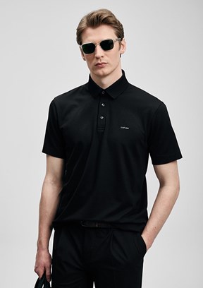 LUFİAN Hudson - 111040234 Erkek Siyah Polo Yaka T-Shirt