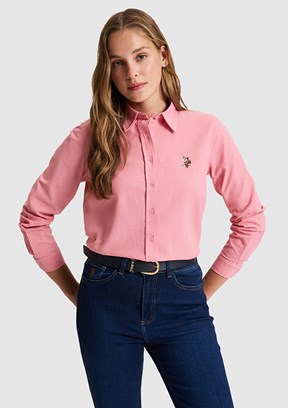 US POLO ASSN - Kadın Pembe Uzun Kol Gömlek