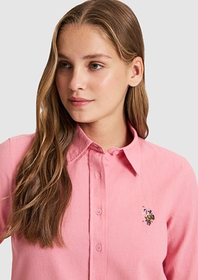 US POLO ASSN - Kadın Pembe Uzun Kol Gömlek