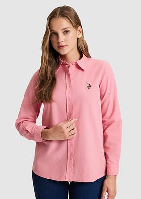 US POLO ASSN - Kadın Pembe Uzun Kol Gömlek