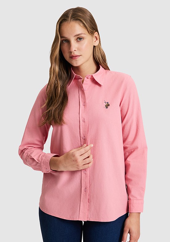 US POLO ASSN - Kadın Pembe Uzun Kol Gömlek