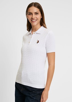 US POLO ASSN - Kadın Beyaz Polo Yaka Kazak