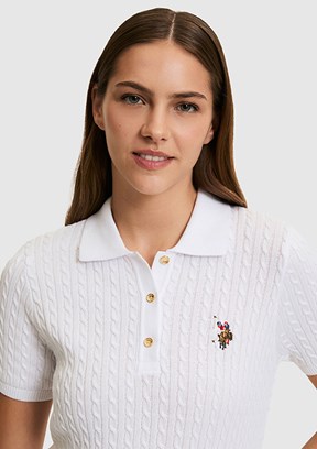 US POLO ASSN - Kadın Beyaz Polo Yaka Kazak
