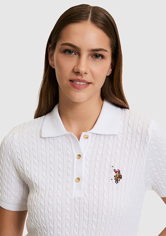 US POLO ASSN - Kadın Beyaz Polo Yaka Kazak